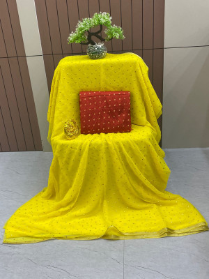 Triveni Fab Polka Print Daily Wear Chiffon Saree(Yellow)