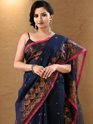 TANTLOOM Self Design Bollywood Cotton Silk Saree(Dark Blue)