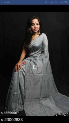 LushLooms Solid/Plain Handloom Cotton Blend Saree(Multicolor)