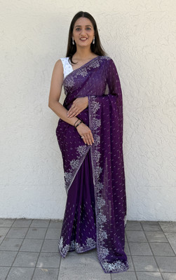 Ramya Embroidered Bollywood Georgette Saree(Purple)