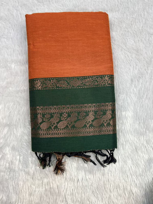 Beautiful Collection Printed Daily Wear Cotton Silk Saree(Orange)