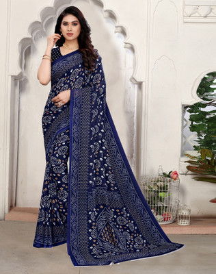 SIRIL Printed, Geometric Print, Floral Print Daily Wear Georgette, Chiffon Saree(Dark Blue)