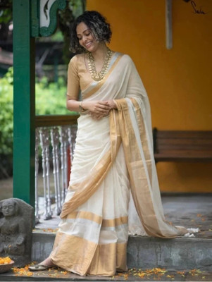 AMITA BUTIQUE Self Design Daily Wear Pure Cotton Saree(Cream)