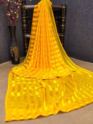 kashvi sarees Striped, Self Design Bollywood Satin Saree(Yellow)
