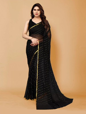 V And V Shop Woven Daily Wear Chiffon Saree(Black)