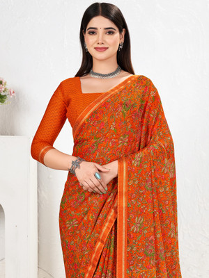 Anouk Rustic Printed Bollywood Chiffon Saree(Orange)