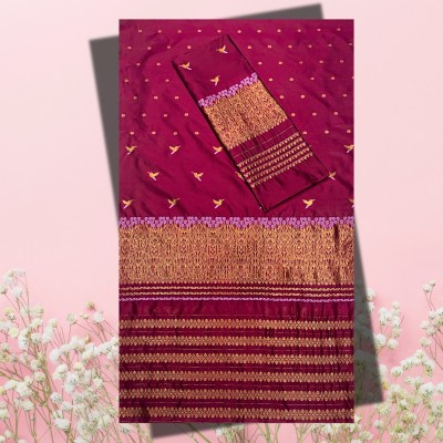 KHATI AXOMIYA Woven Mekhela Chador Polyester, Silk Blend Saree(Purple)