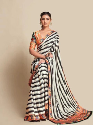 Panchvati NX Floral Print Bollywood Crepe Saree(Black)