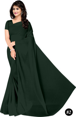 STAVA CREATION Solid/Plain Bollywood Georgette Saree(Dark Green)