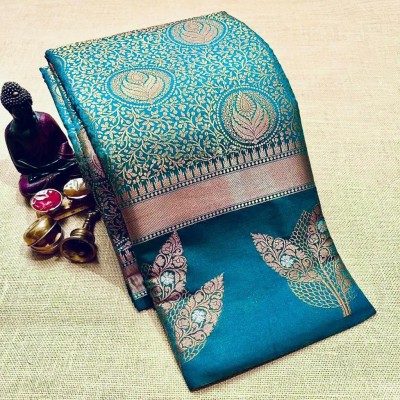 Jay Meldi Creation Applique, Embellished, Floral Print, Ombre, Paisley, Self Design, Woven Paithani Jacquard, Pure Silk Saree(Light Blue)