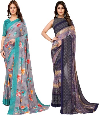 ANIRAV Printed Daily Wear Georgette Saree(Pack of 2, Blue)