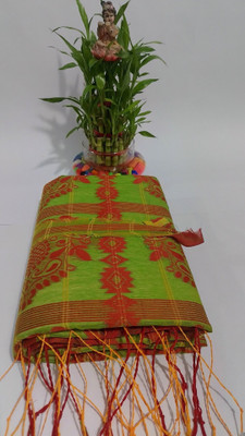 DPTEXTILE Woven Jamdani Cotton Blend Saree(Green)