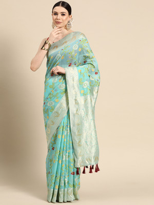 Divastri Woven Jamdani Pure Cotton Saree(Light Green)