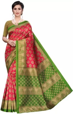 HouseOfCommon Printed Banarasi Cotton Silk Saree(Pink, Green)