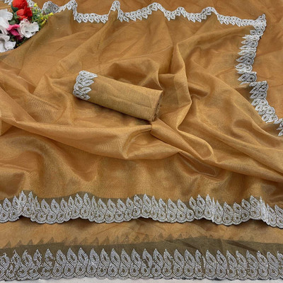 Tasrika Self Design Bollywood Linen Saree(Yellow)