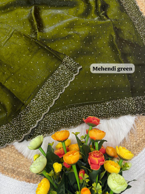 STITCH N SOLUS Embellished Bollywood Georgette Saree(Green)