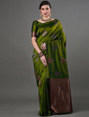 KAKADIYA Woven Kanjivaram Pure Silk Saree(Light Green)