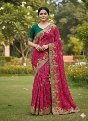 Shreemanji trading Embroidered Bandhani Georgette Saree(Pink)