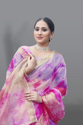 Aarunika MT Solid/Plain Bollywood Organza Saree(Pink)