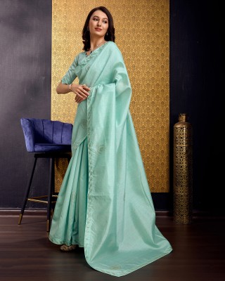 Tasrika Embellished, Self Design Bollywood Tussar Silk, Silk Blend Saree(Light Blue)