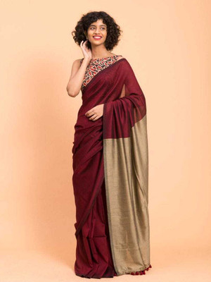 HouseOfCommon Solid/Plain Handloom Cotton Silk Saree(Multicolor)