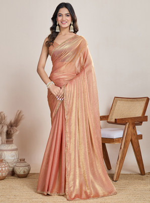 LOROFY Embellished Bollywood Tissue, Silk Blend Saree(Orange)