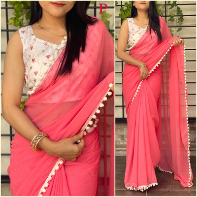 Vijayhanuman Solid/Plain Bollywood Viscose Rayon Saree(Red)