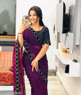 Sayal Creation Self Design Bollywood Georgette Saree(Purple)