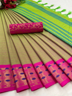 HouseOfCommon Woven Banarasi Art Silk, Cotton Silk Saree(Green)