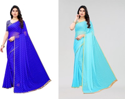 FABMORA Embellished, Printed Daily Wear Chiffon Saree(Pack of 2, Blue, Dark Blue)