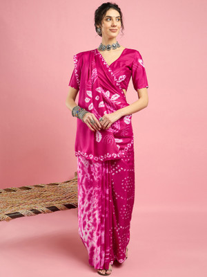 Divastri Printed Bandhani Crepe Saree(Pink)