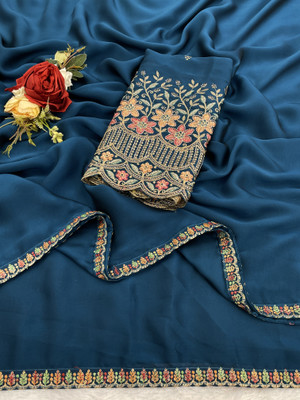 saanvi Embroidered Bollywood Art Silk Saree(Blue)