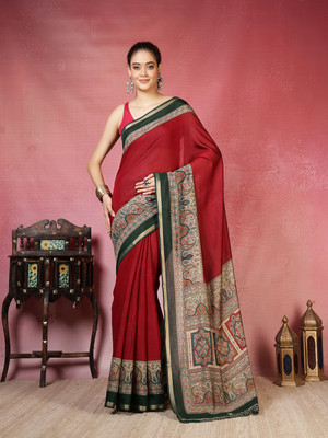 Meena Bazaar Printed Bollywood Art Silk Saree(Red)