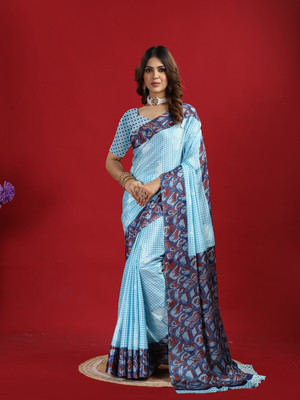 Virendra Textile Printed Bollywood Crepe Saree(Blue)