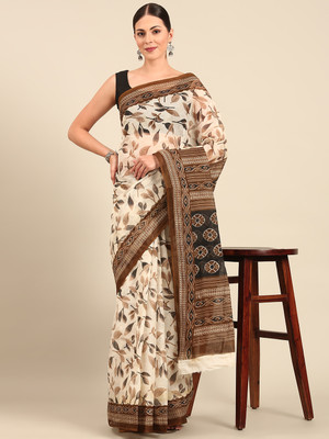 SHANVIKA Printed Daily Wear Pure Cotton Saree(Cream)