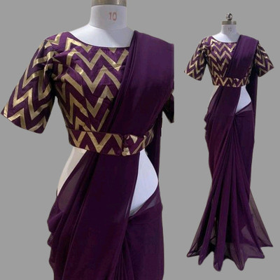 Crystallfashion Self Design Bollywood Georgette Saree(Purple)
