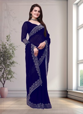 SHAYONAM Embellished Bollywood Georgette Saree(Dark Blue)