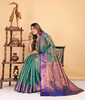 LAVYANSH CREATION Self Design, Woven Banarasi Art Silk, Jacquard Saree(Light Blue)