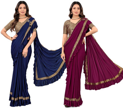 HouseOfCommon Self Design Bollywood Lycra Blend Saree(Pack of 2, Multicolor)