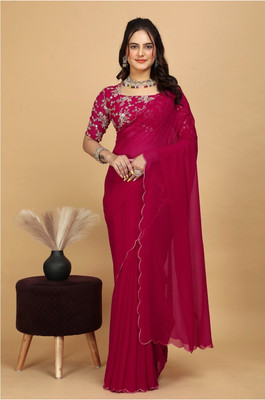 RupRas Solid/Plain Bollywood Georgette Saree(Pink)