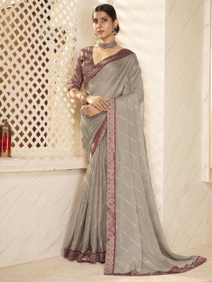 ANOUK Striped Daily Wear Pure Silk Saree(Grey)