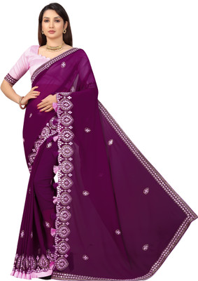DRASHTI ART Embroidered Bollywood Georgette Saree(Dark Blue)
