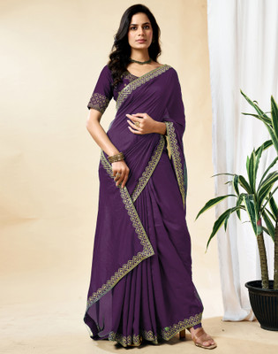 Samah Embroidered, Embellished Bollywood Silk Blend, Cotton Silk Saree(Purple)