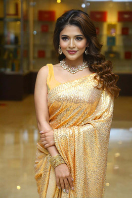 Anjani Textile Embroidered Bollywood Georgette Saree(Gold)