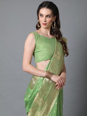 Sareemall Embroidered Banarasi Silk Blend Saree(Green)