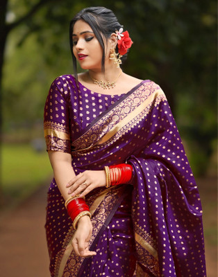 Samah Woven, Embellished Banarasi Silk Blend, Jacquard Saree(Magenta)