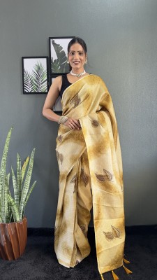 Julee Printed Bollywood Cotton Blend Saree(Yellow)