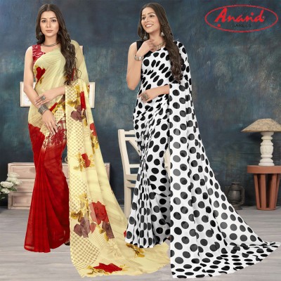 Anand Sarees Floral Print Daily Wear Georgette Saree(Pack of 2, Pink, Beige, Multicolor)