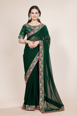 Tejal Creation Embroidered Bollywood Georgette Saree(Green)