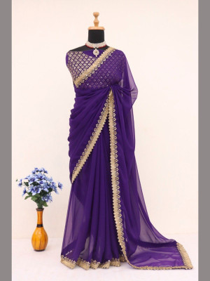 AVIRAT DESIGNER STUDIO Woven Banarasi Chiffon, Georgette Saree(Blue)